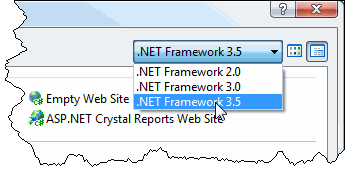 Výběr verze runtime ve Visual Studiu 2008